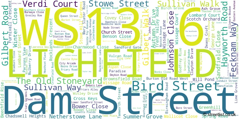 A word cloud for the WS13 6 postcode